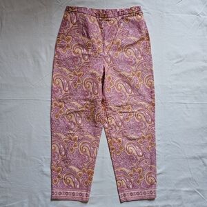 Talbots Pink and Yellow Paisley Cropped Pants size 10